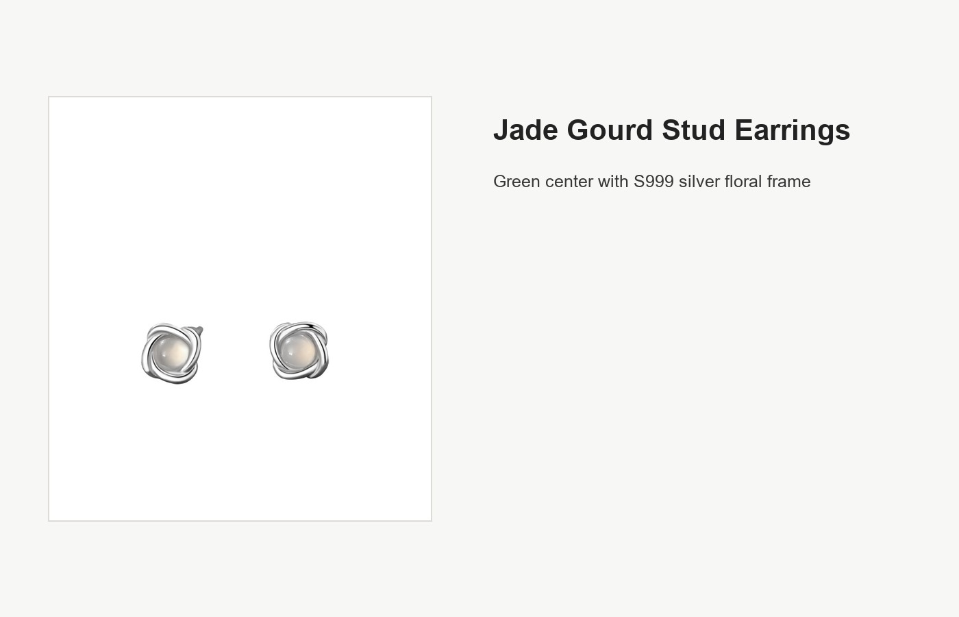 S999 Silver Jade Gourd Stud Earrings with Floral Frame detail image