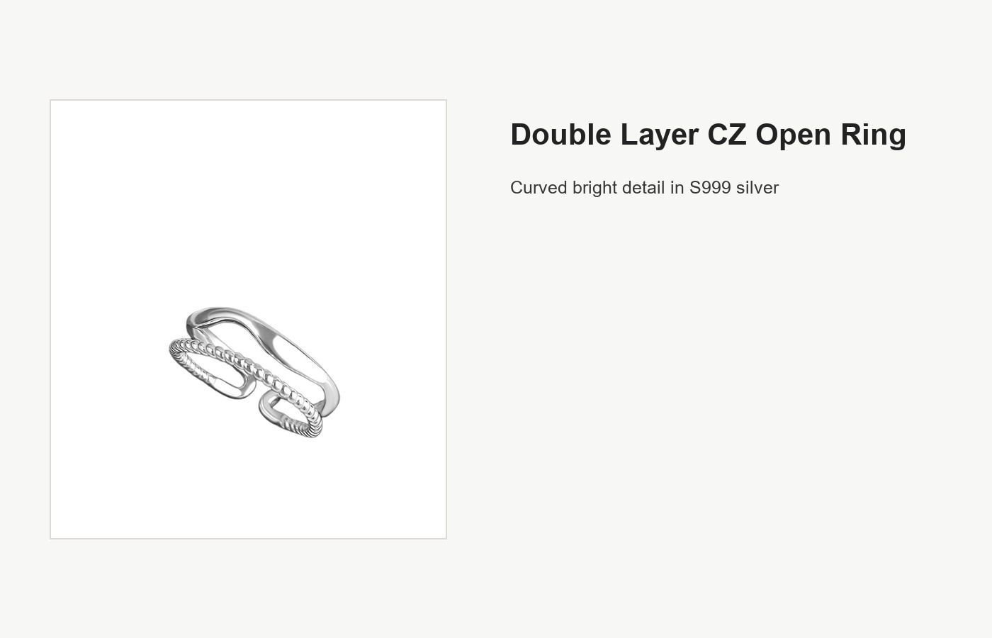 S999 Silver Double Layer Open Ring with CZ Curve detail image