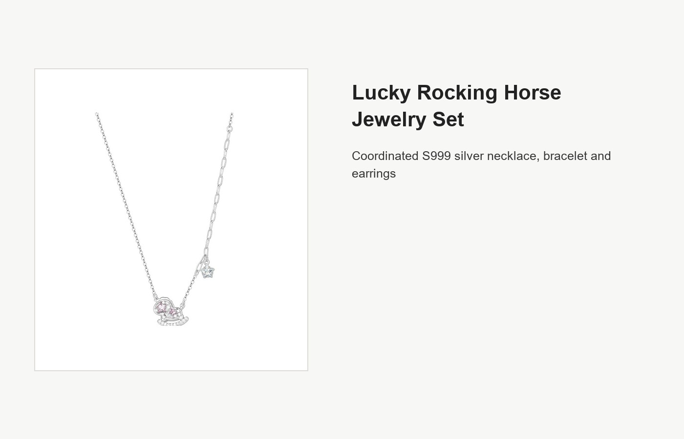 S999 Silver Lucky Rocking Horse Jewelry Set for Women detail image