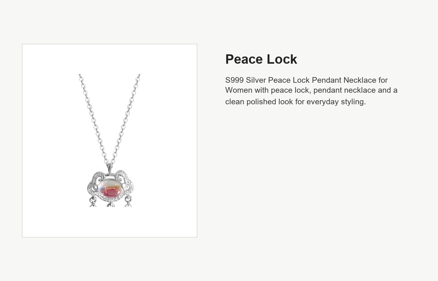 S999 Silver Peace Lock Pendant Necklace for Women detail image