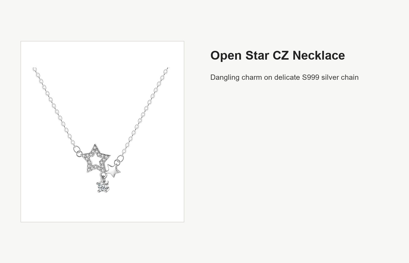 S999 Silver Open Star CZ Pendant Necklace for Women detail image