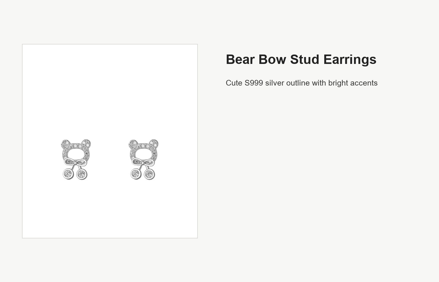 S999 Silver Bear Bow Stud Earrings for Women detail image