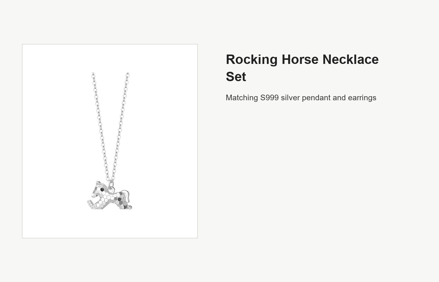 S999 Silver Rocking Horse Pendant Necklace and Earrings Set detail image