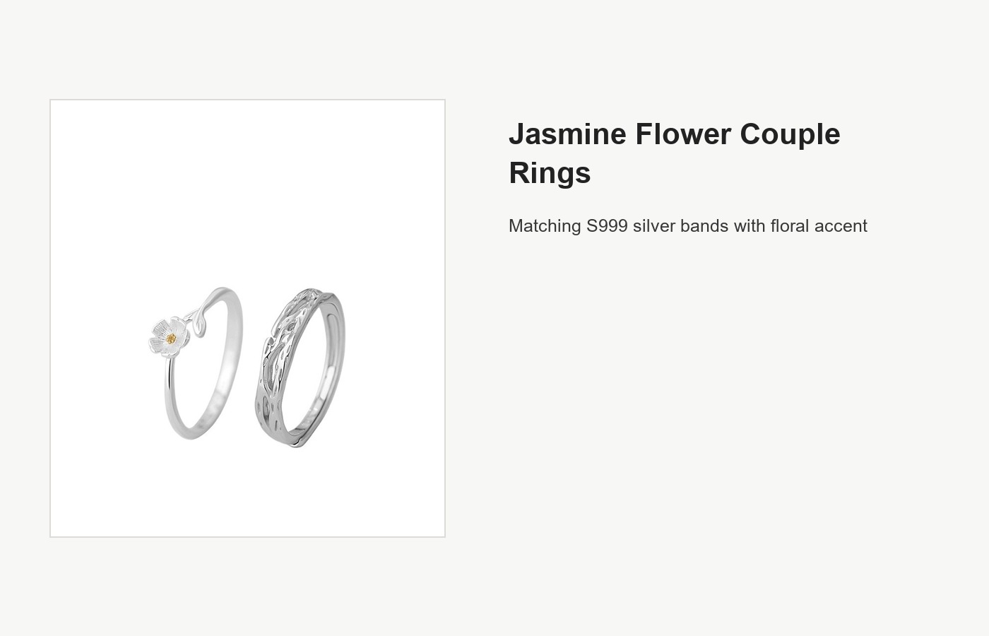 S999 Silver Jasmine Flower Couple Ring Set detail image
