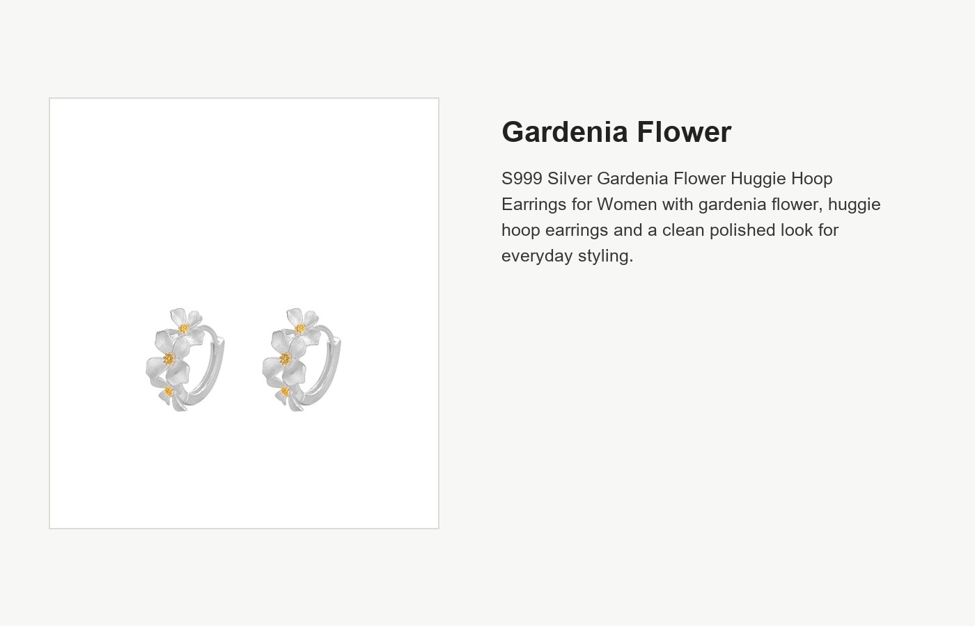 S999 Silver Gardenia Flower Huggie Hoop Earrings for Women detail image