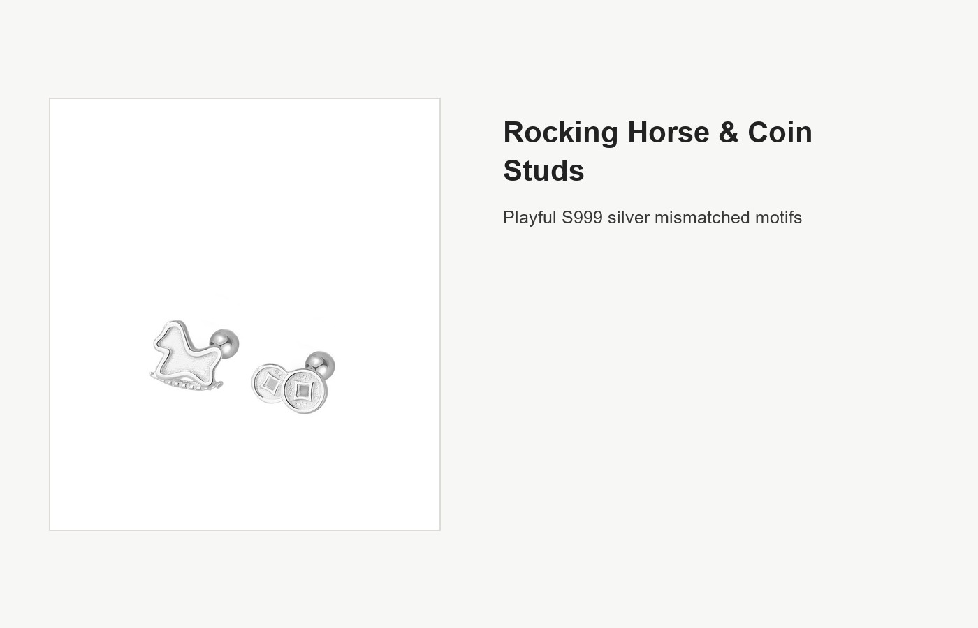 S999 Silver Rocking Horse and Coin Stud Earrings Set detail image