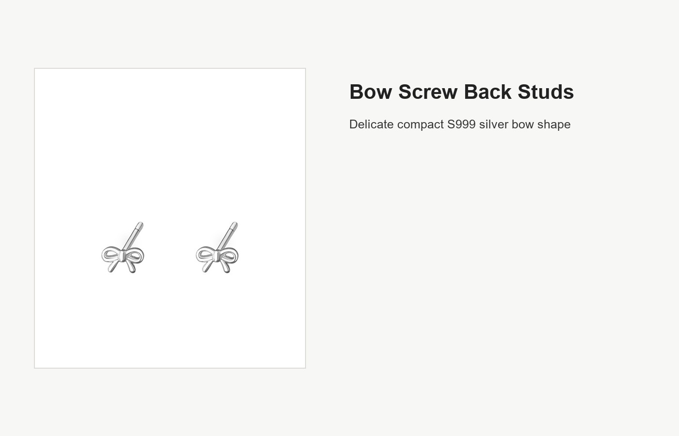 S999 Silver Bow Screw Back Stud Earrings for Women detail image