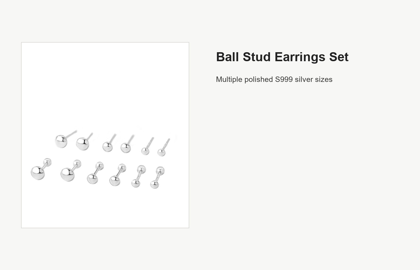 S999 Silver Ball Stud Earrings, Screw Back Multi Size Set detail image