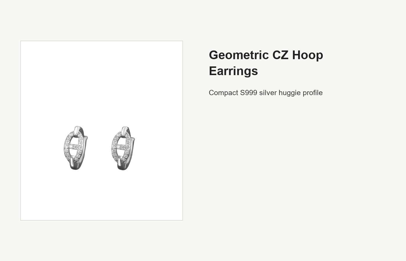 S999 Silver Geometric Hoop Earrings with CZ Accent detail image