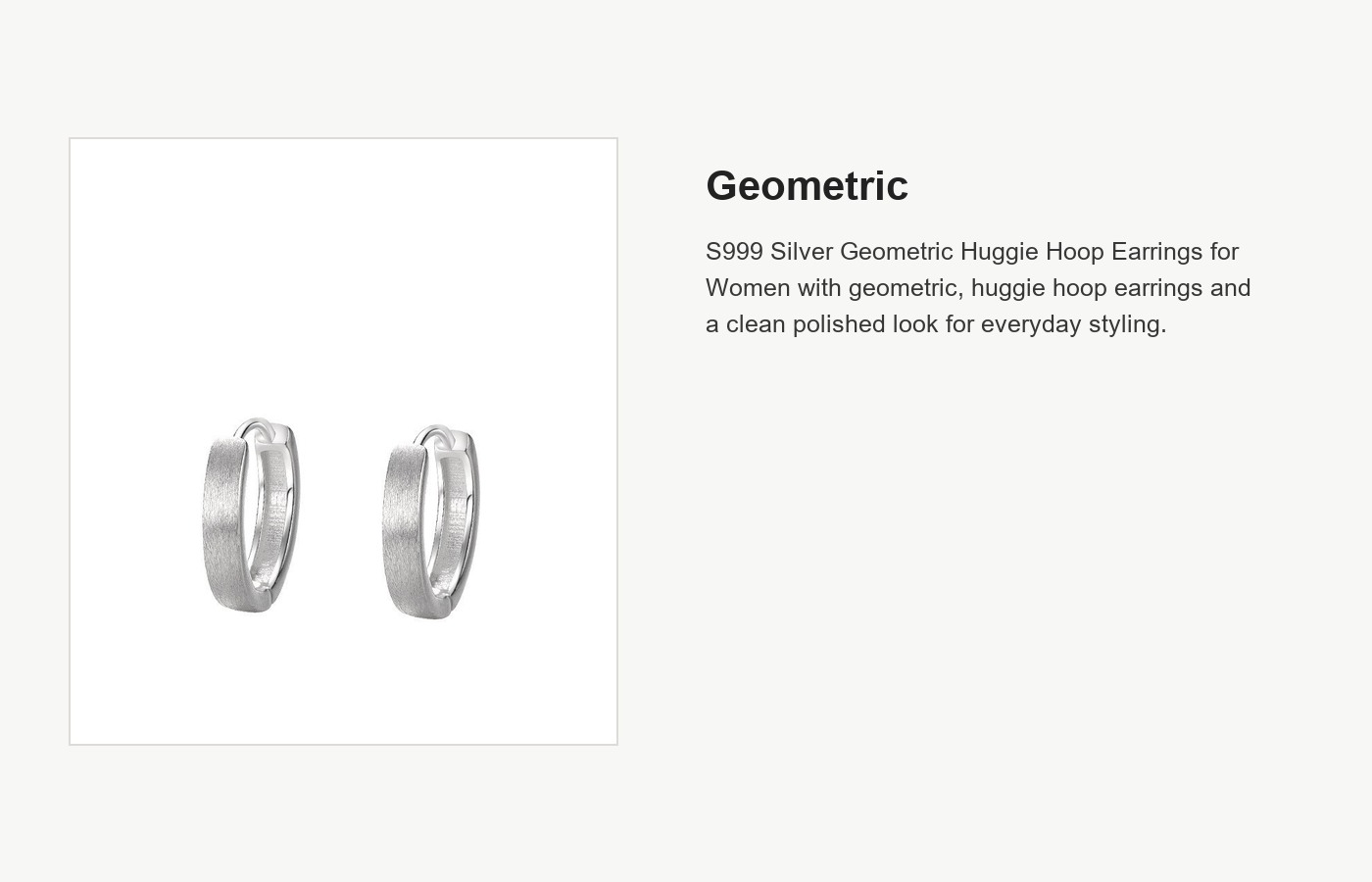 S999 Silver Geometric Huggie Hoop Earrings for Women detail image