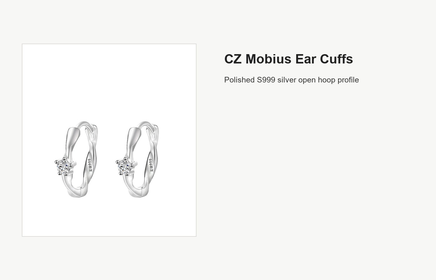 S999 Silver CZ Mobius Hoop Ear Cuffs for Women detail image