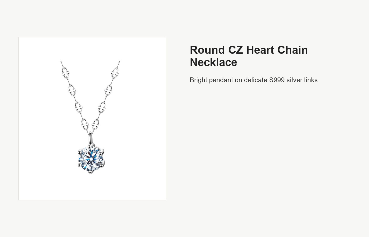 S999 Silver CZ Pendant Necklace with Heart Chain Detail detail image