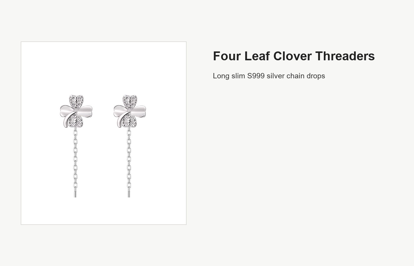 S999 Silver Four Leaf Clover Long Threader Earrings detail image