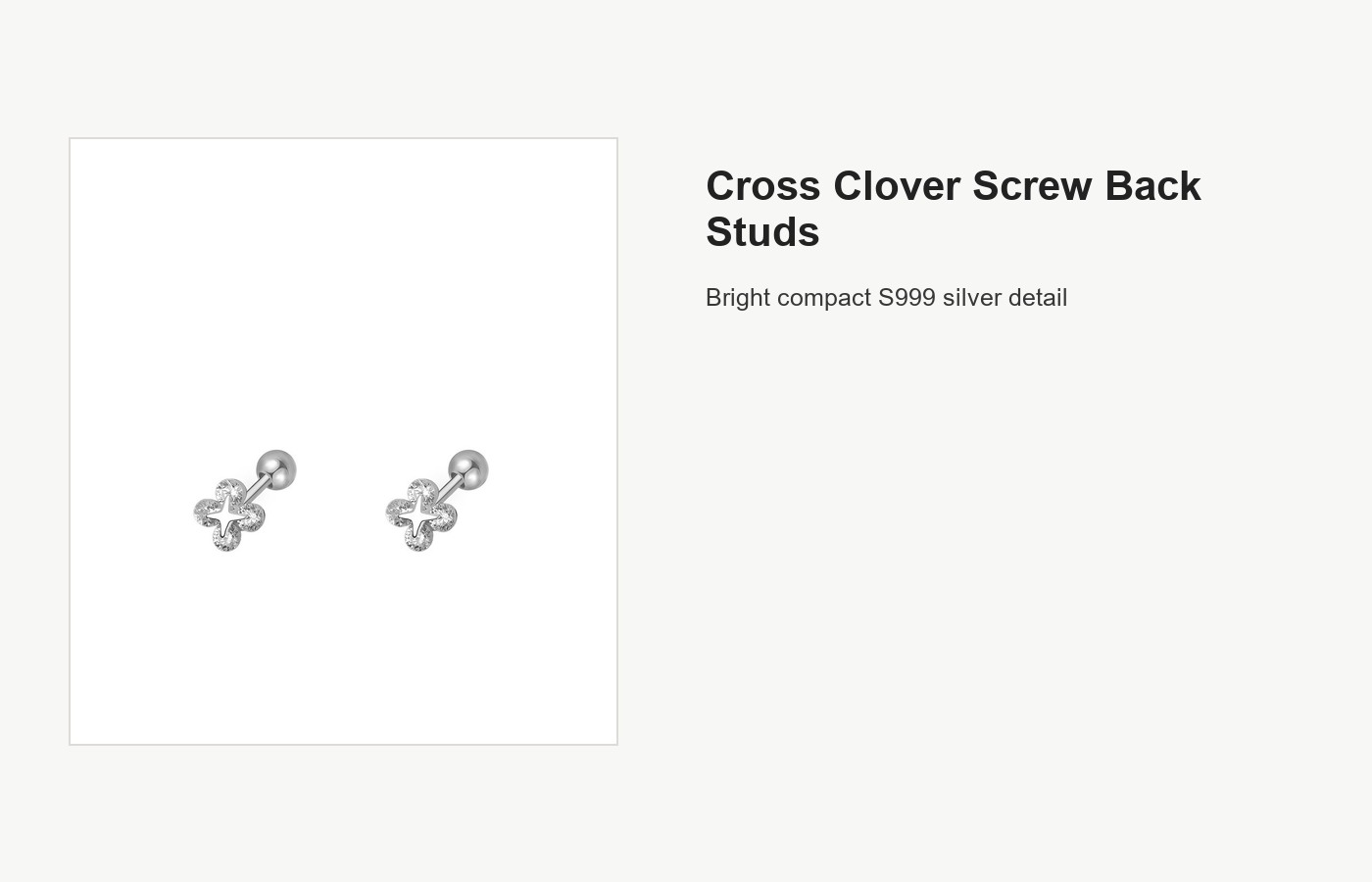 S999 Silver Cross Clover Screw Back Stud Earrings detail image