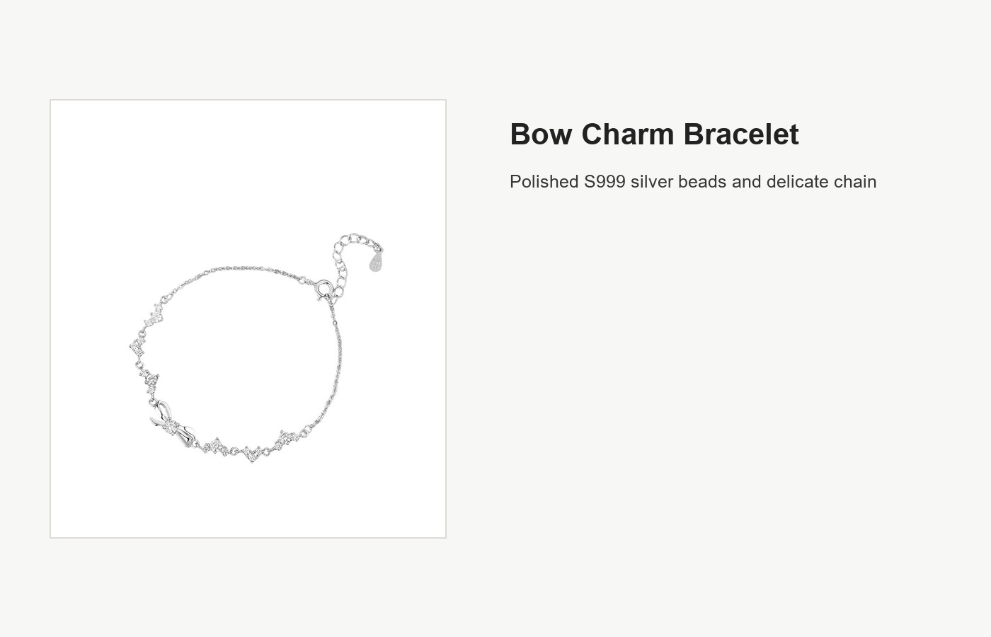S999 Silver Bow Charm Bracelet with Polished Beads detail image