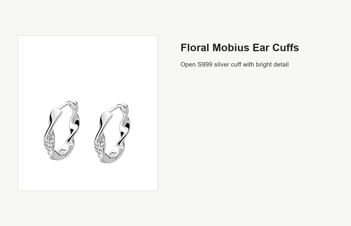 S999 Silver Floral Mobius Hoop Ear Cuffs with CZ Detail detail image