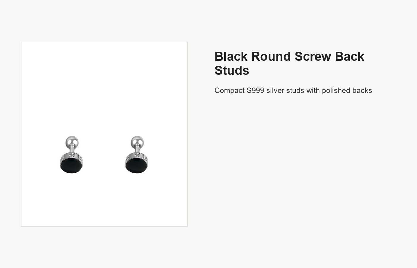 S999 Silver Black Round Screw Back Stud Earrings detail image
