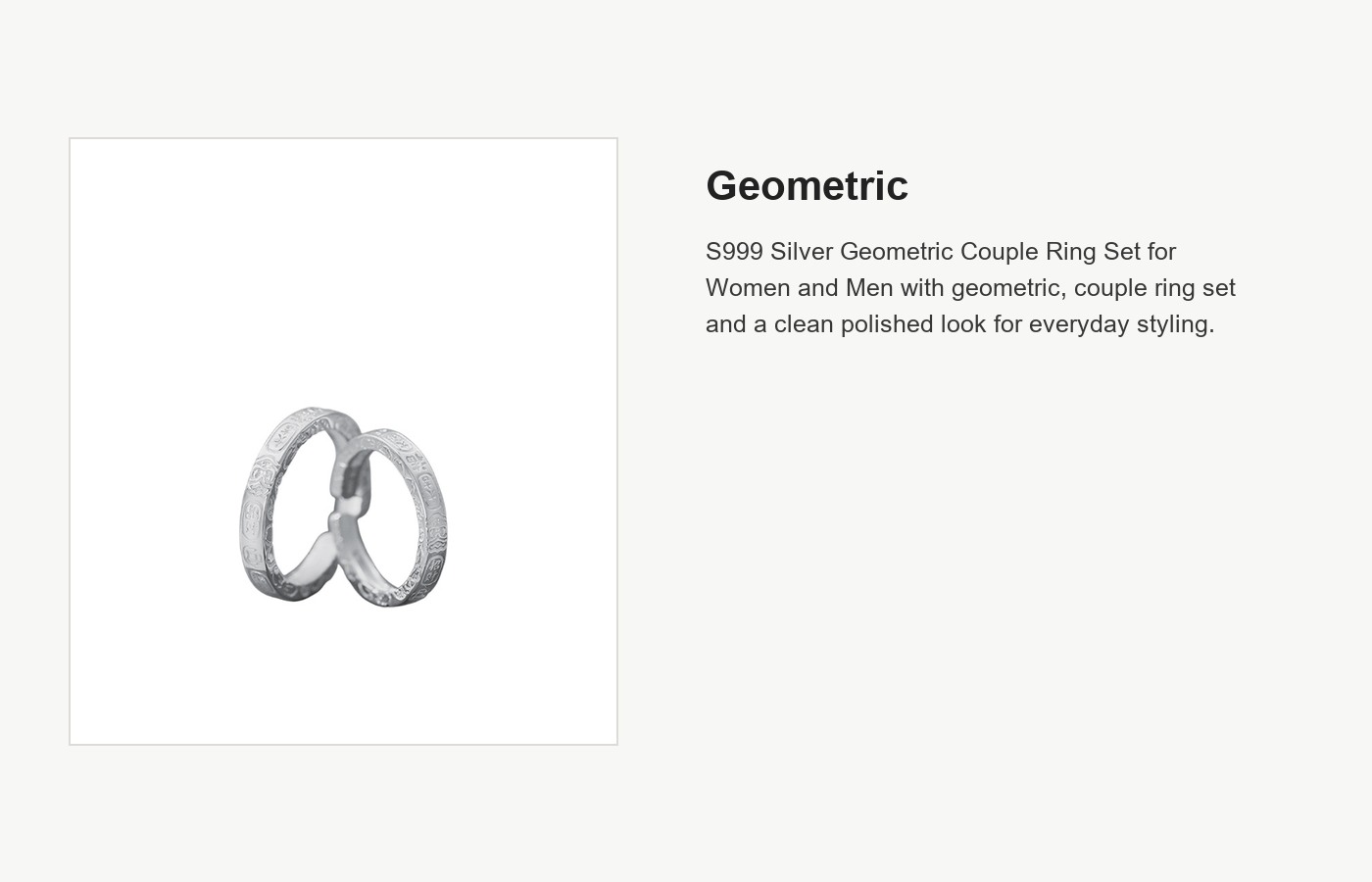 S999 Silver Geometric Couple Ring Set for Women and Men detail image