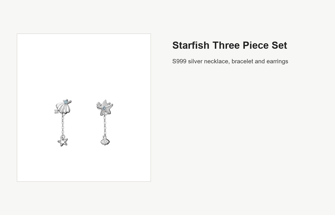 S999 Silver Summer Starfish Three Piece Jewelry Set detail image