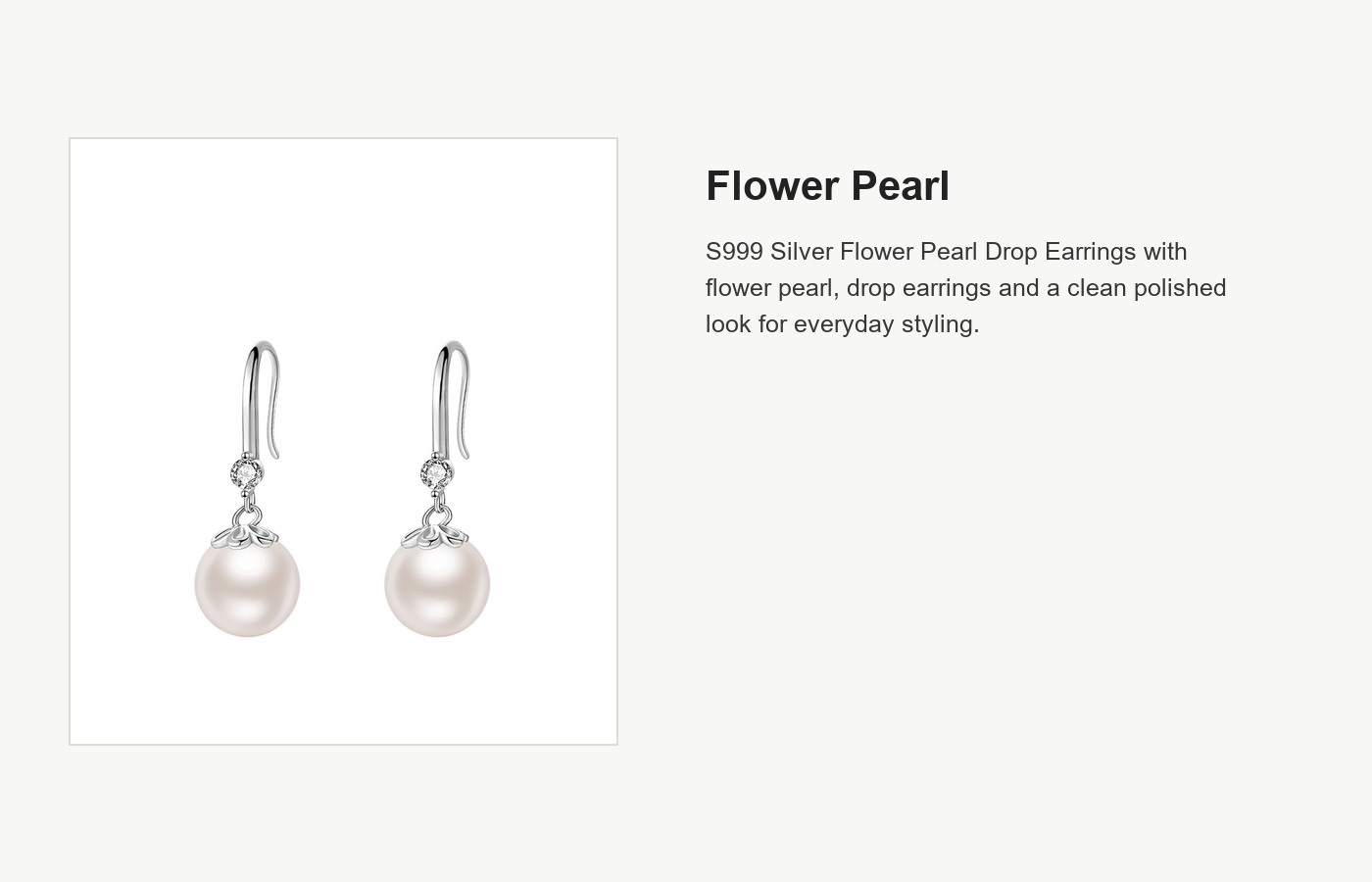 S999 Silver Flower Pearl Drop Earrings detail image