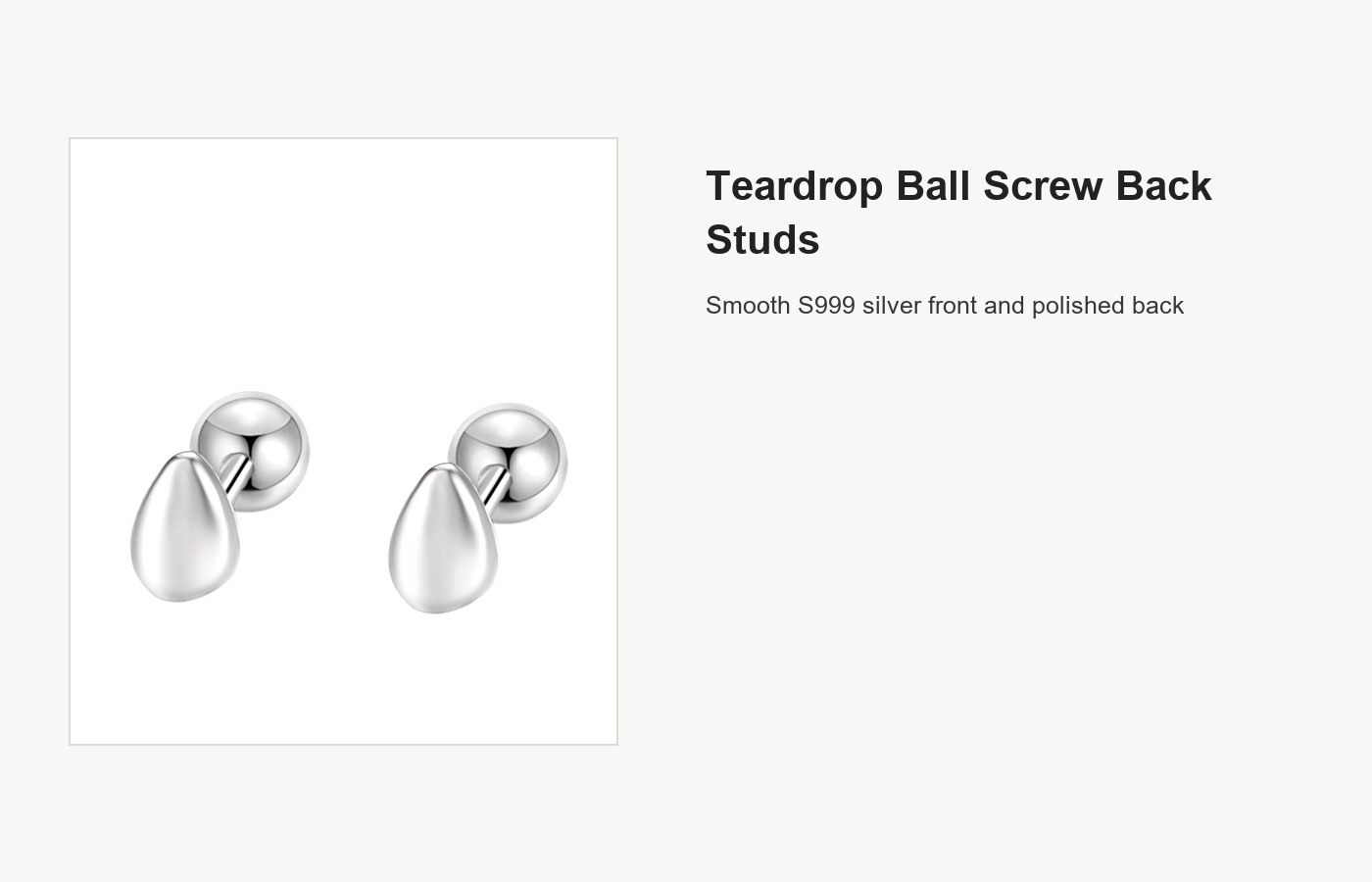 S999 Silver Teardrop Ball Screw Back Stud Earrings detail image