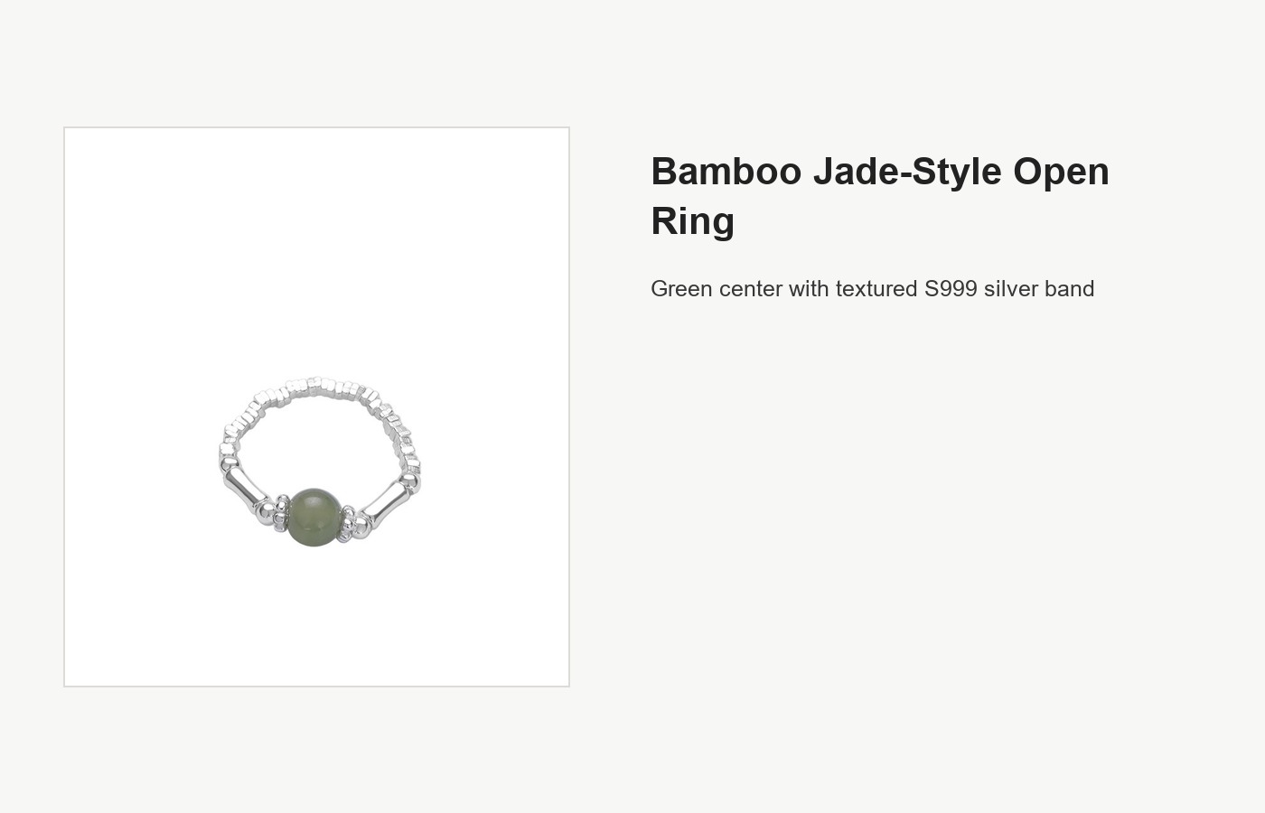 S999 Silver Bamboo Jade-Style Open Ring for Women detail image