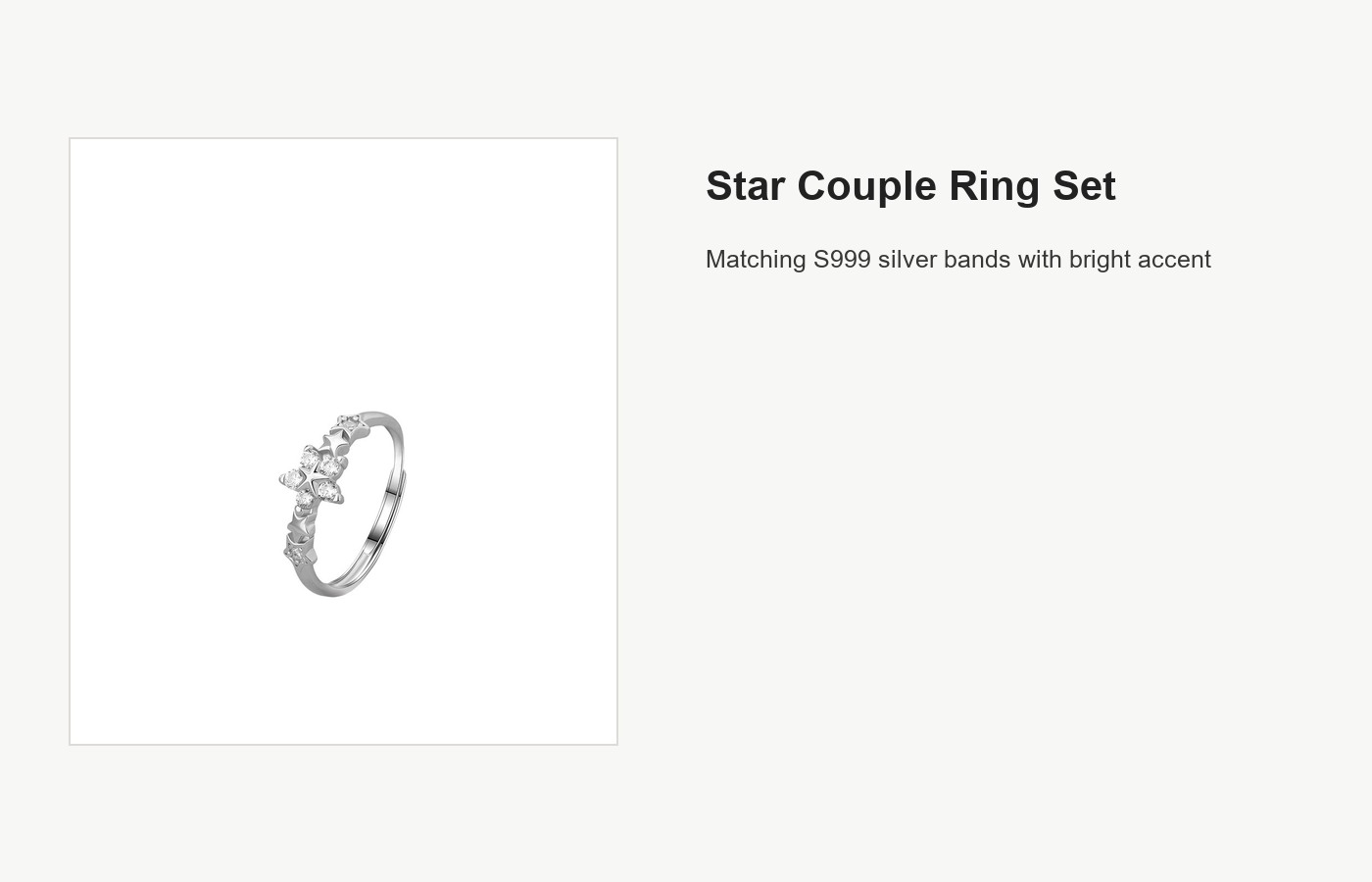 S999 Silver Star Couple Ring Set with CZ Accent detail image