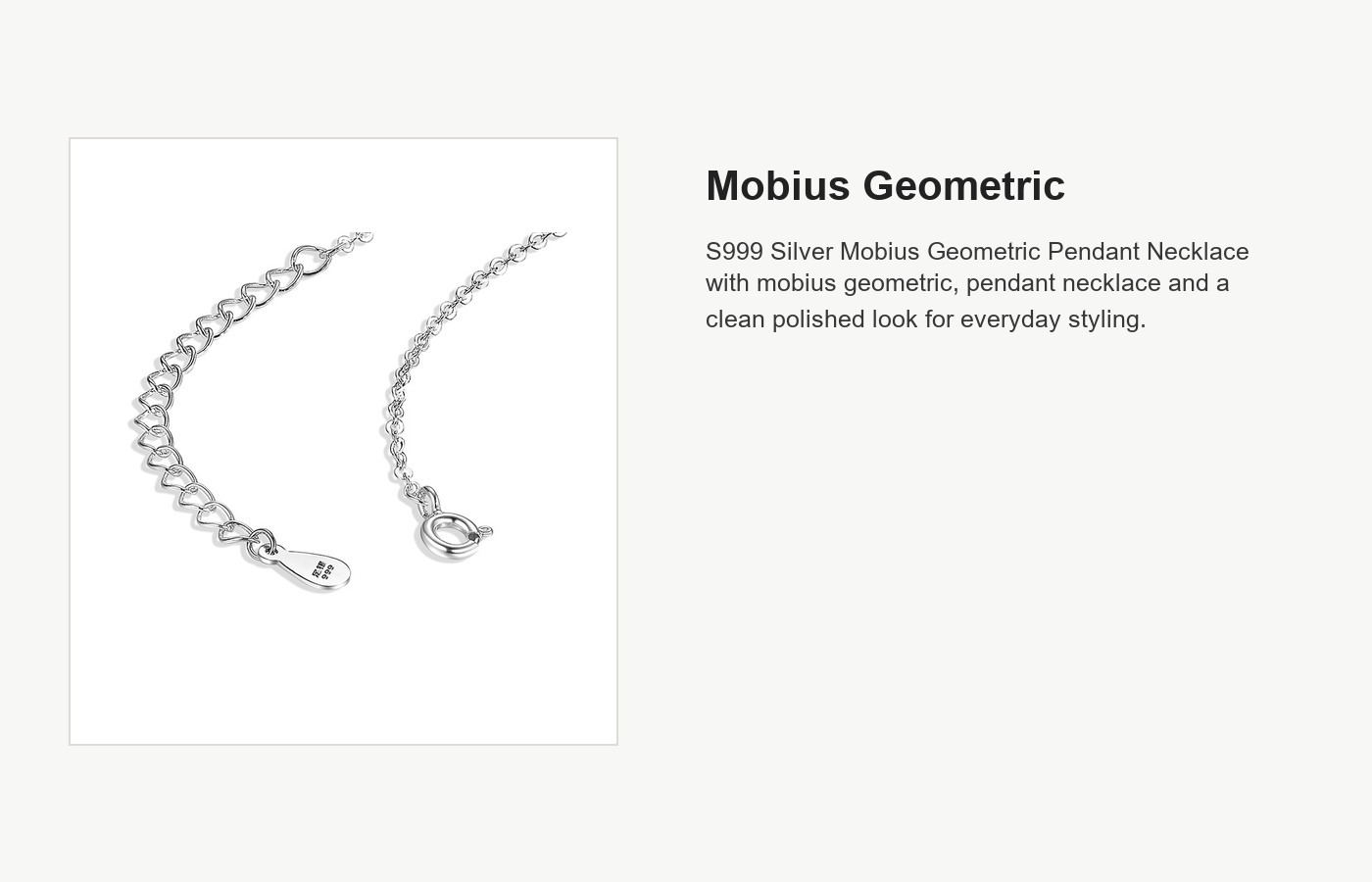 S999 Silver Mobius Geometric Pendant Necklace detail image