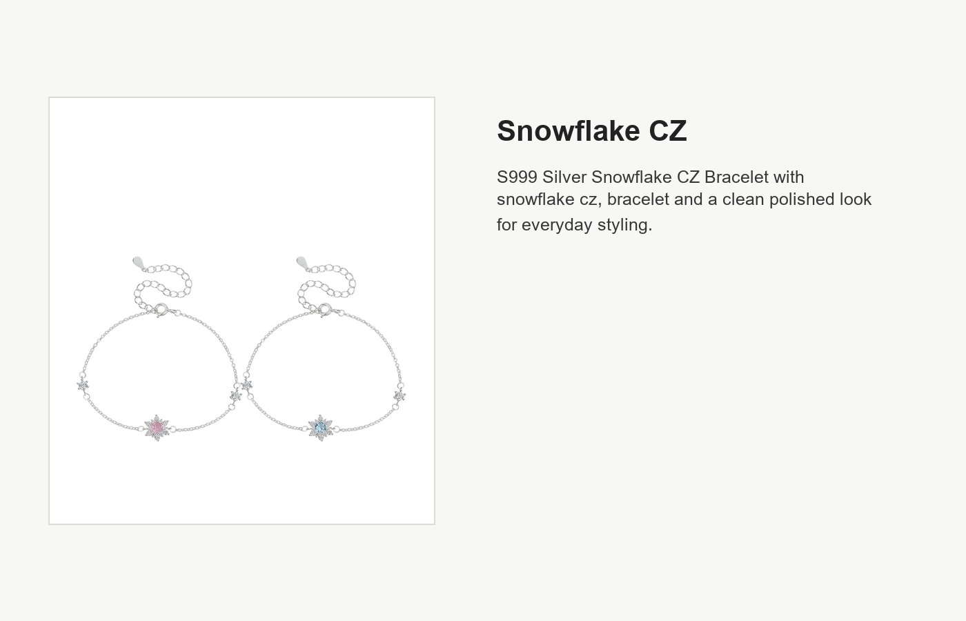 S999 Silver Snowflake CZ Bracelet detail image