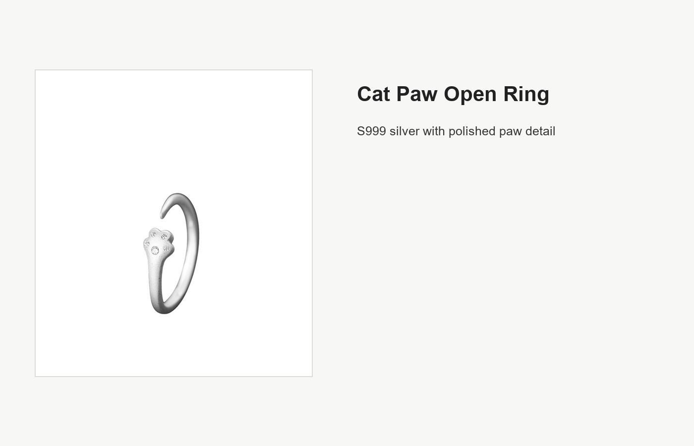 S999 Silver Cat Paw Open Ring for Women, Minimal Adjustable Paw Accent detail image