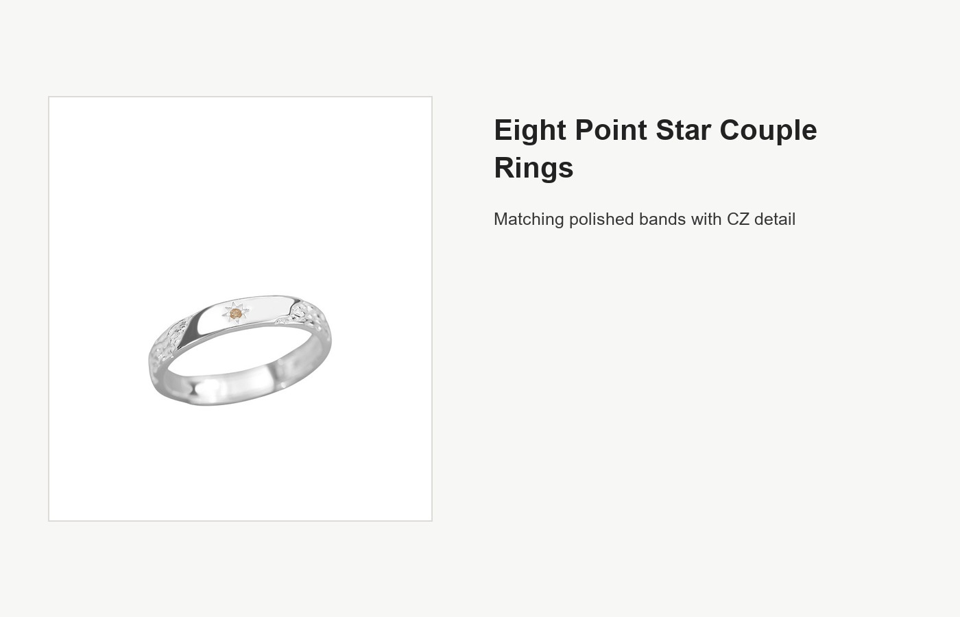 S999 Silver Eight Point Star Couple Ring Set with CZ Detail detail image
