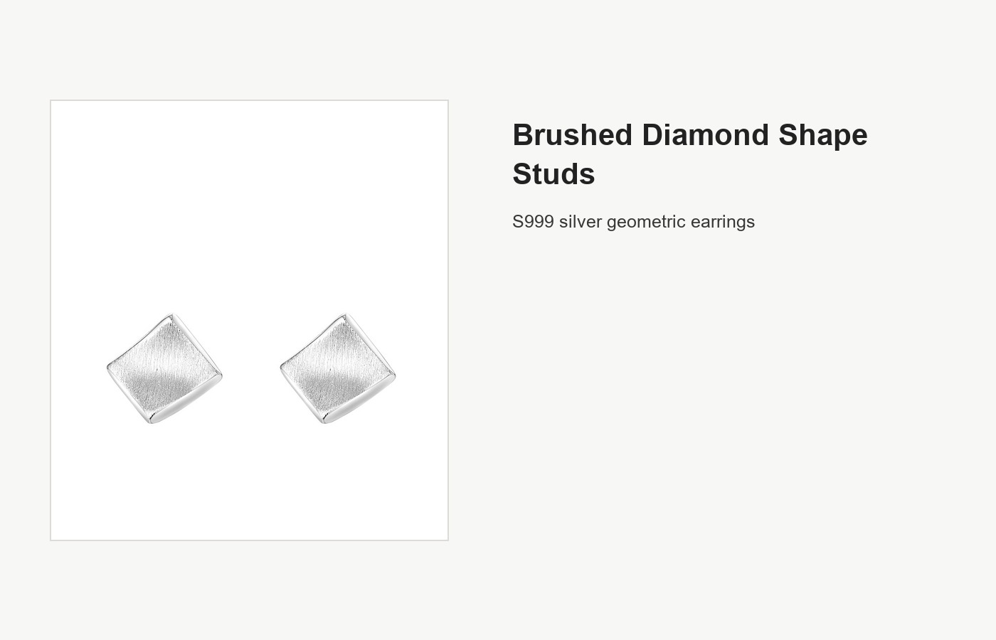 S999 Silver Brushed Diamond Shape Stud Earrings for Women detail image