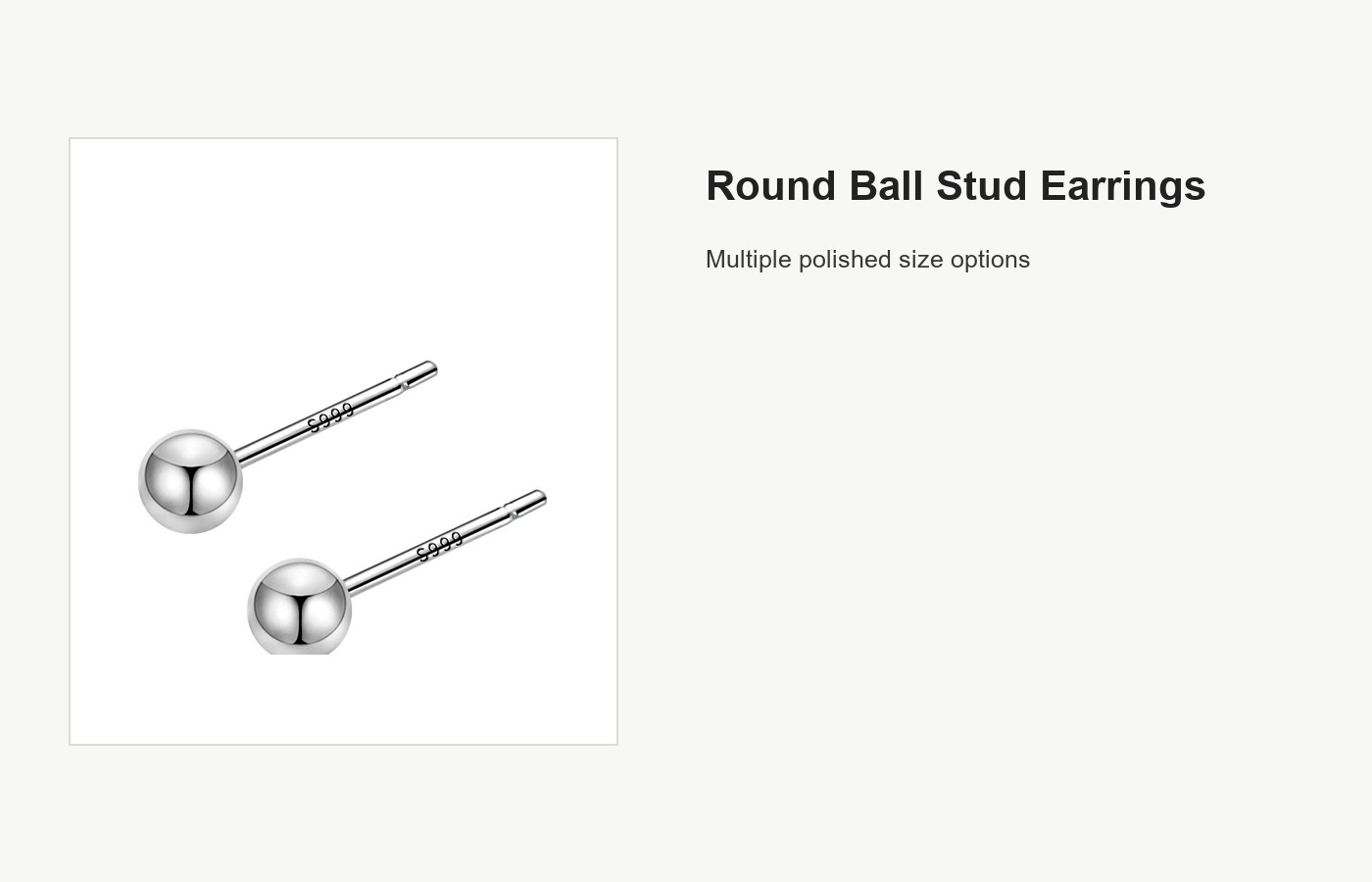 S999 Silver Round Ball Stud Earrings, Multiple Sizes detail image