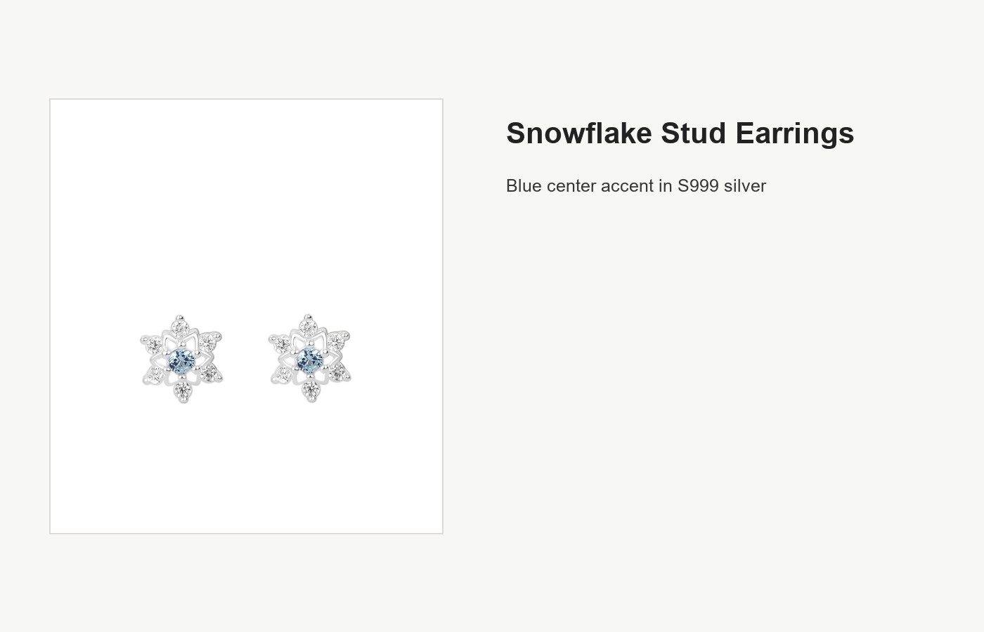 S999 Silver Snowflake Stud Earrings for Women with Blue CZ Center detail image