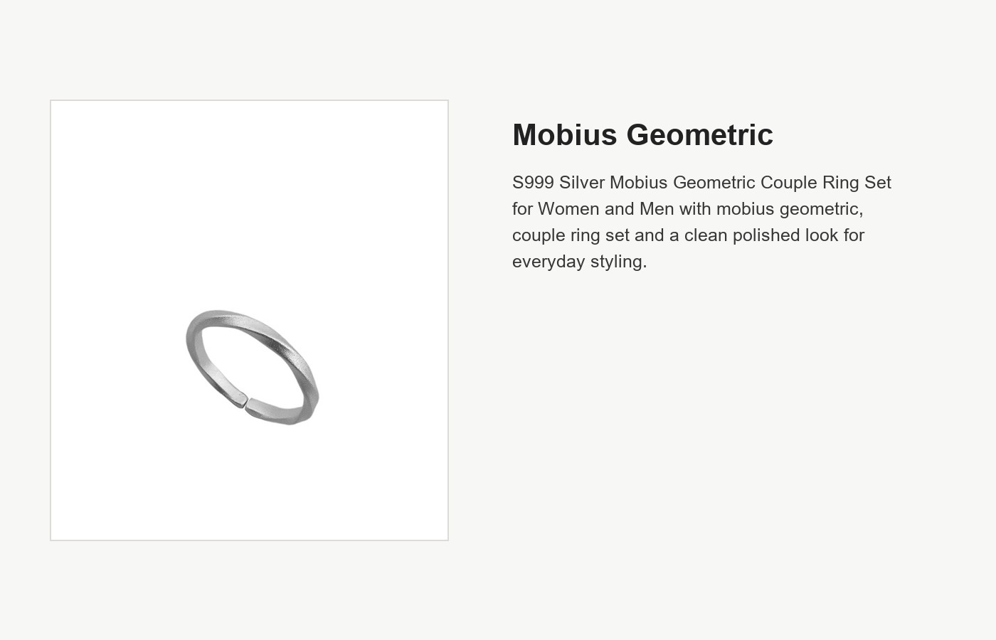 S999 Silver Mobius Geometric Couple Ring Set for Women and Men detail image