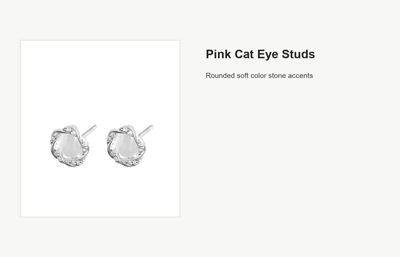S999 Silver Pink Cat Eye Stud Earrings for Women detail image