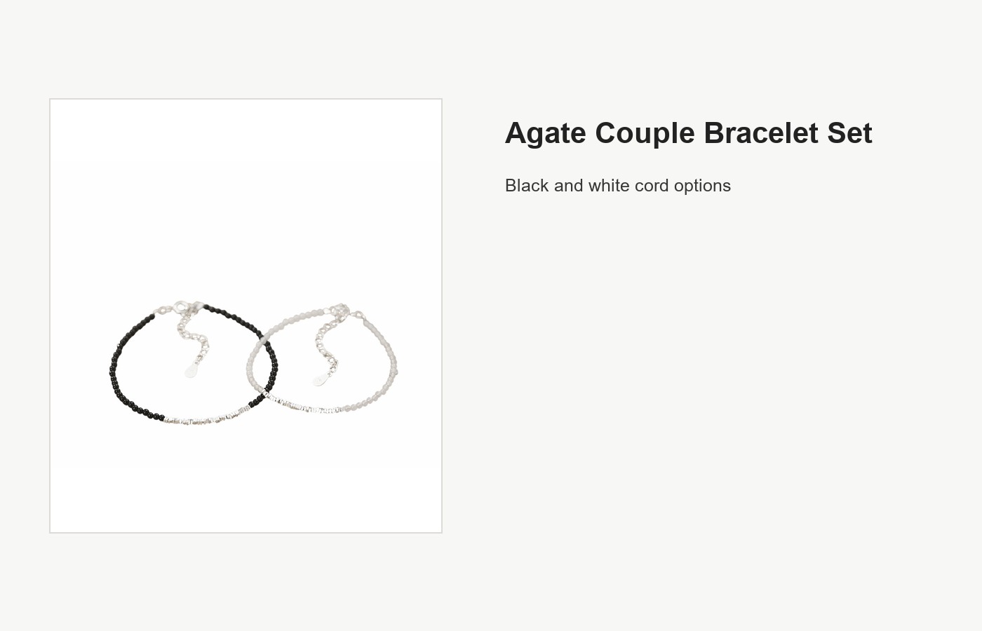 S999 Silver Agate Couple Bracelet Set with Black and White Cord detail image