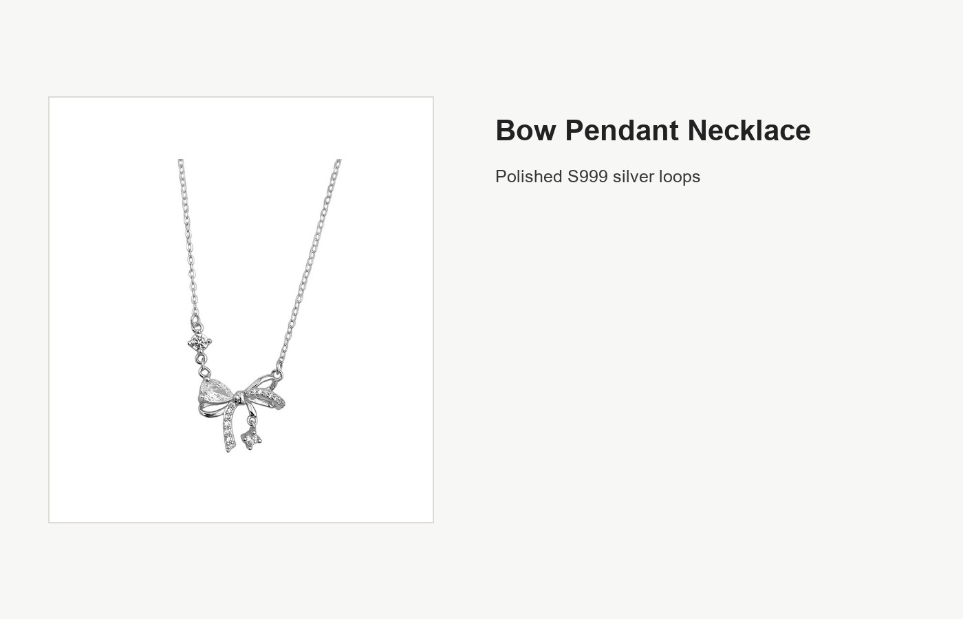 S999 Silver Bow Pendant Necklace for Women detail image