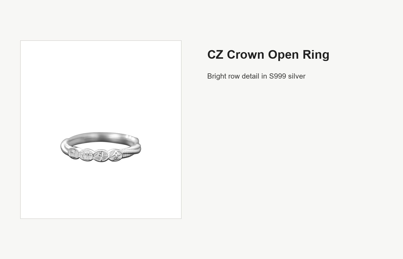 S999 Silver CZ Crown Open Ring for Women detail image