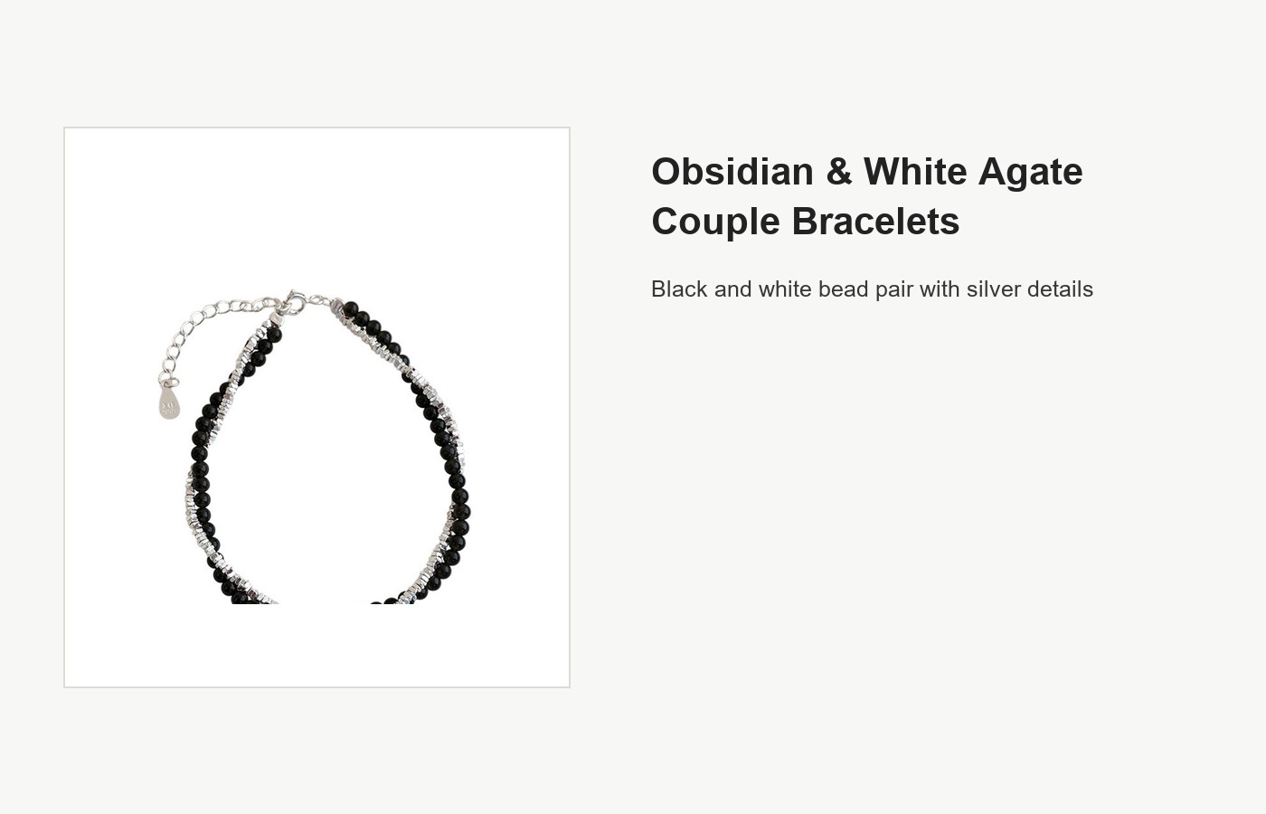 S999 Silver Obsidian and White Agate Couple Bracelet Set detail image