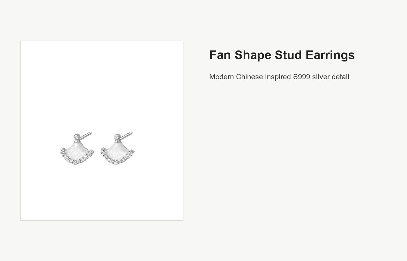 S999 Silver Fan Shape Stud Earrings for Women, Modern Chinese Style detail image