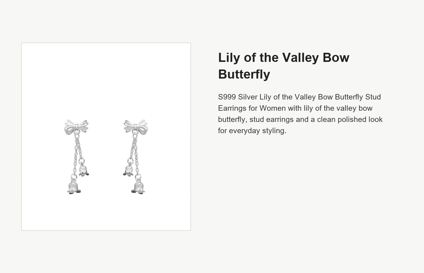 S999 Silver Lily of the Valley Bow Butterfly Stud Earrings for Women detail image