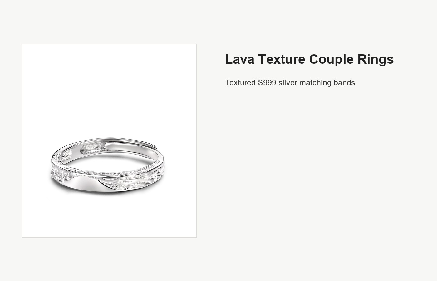 S999 Silver Lava Texture Couple Ring Set for Women and Men detail image