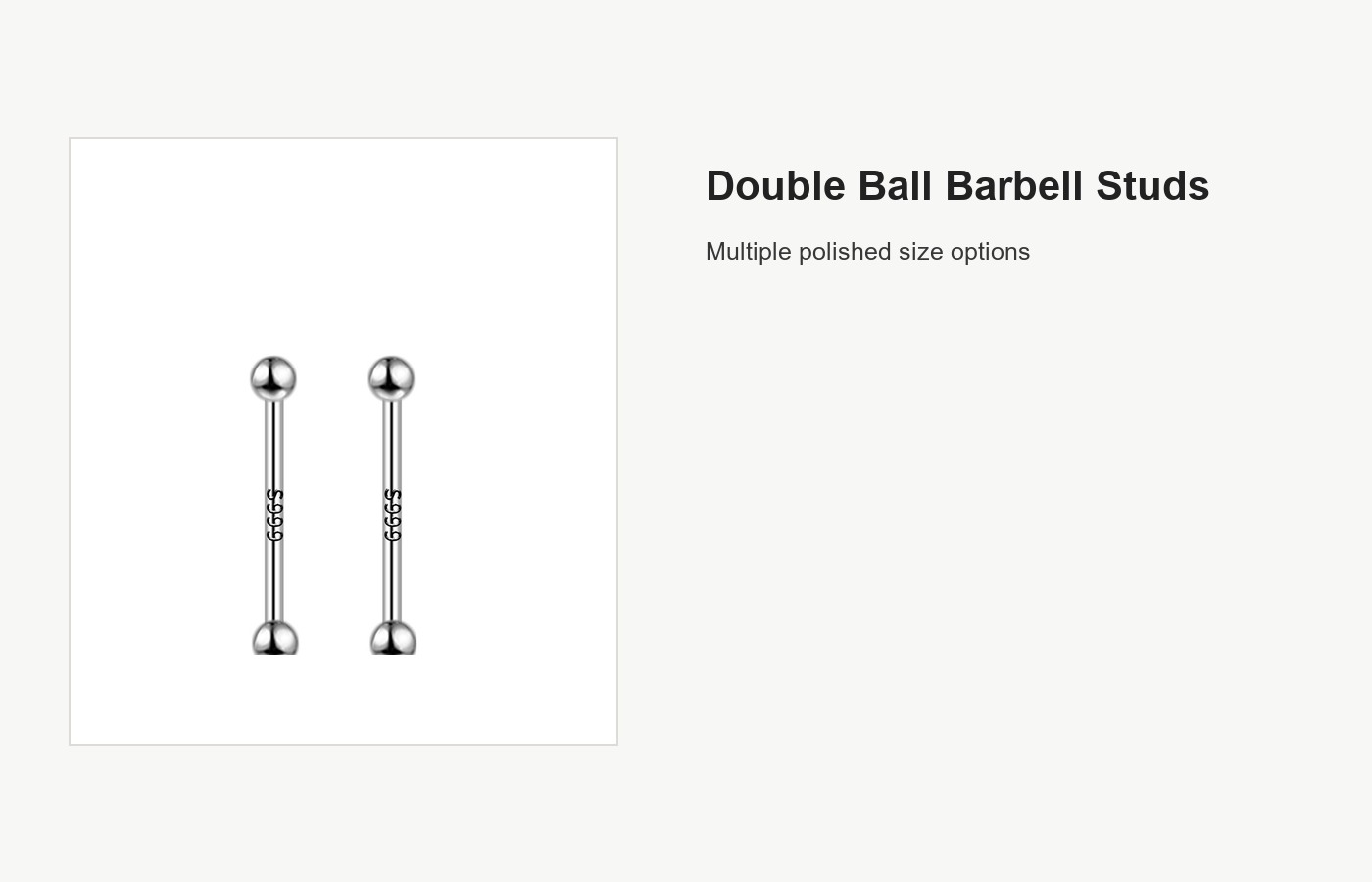 S999 Silver Double Ball Barbell Stud Earrings, Multiple Sizes detail image