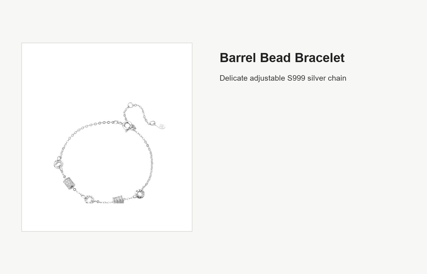 S999 Silver Barrel Bead Bracelet for Women detail image