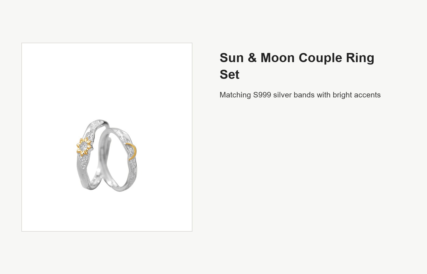 S999 Silver Sun and Moon Couple Ring Set with CZ Accents detail image