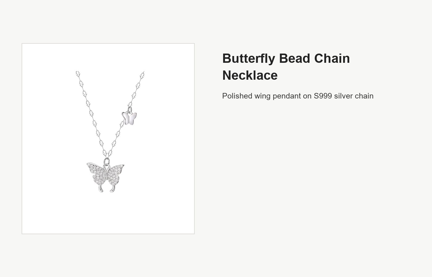 S999 Silver Butterfly Pendant Necklace with Bead Chain detail image