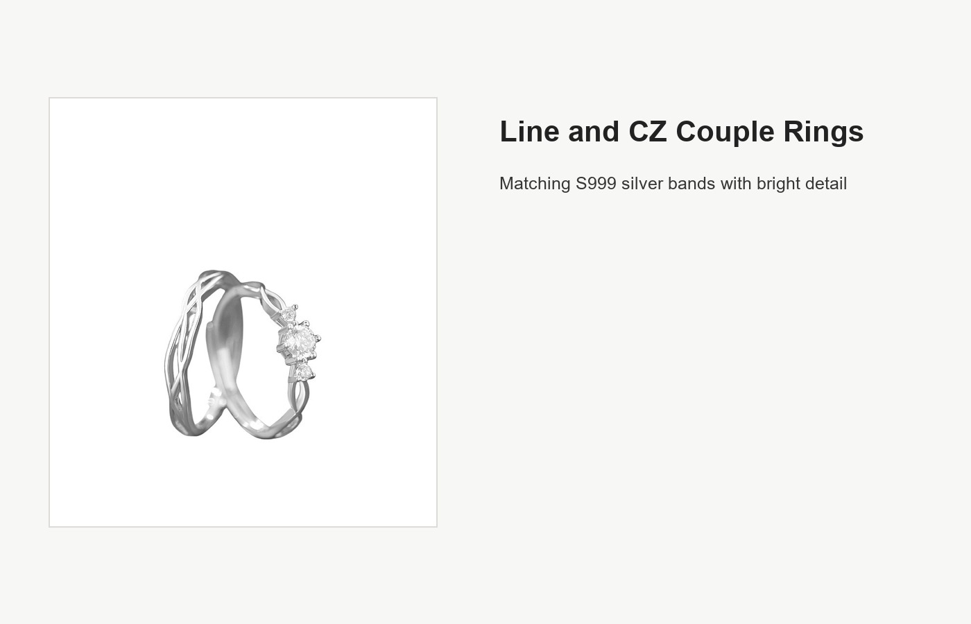 S999 Silver Line and CZ Couple Ring Set for Women and Men detail image