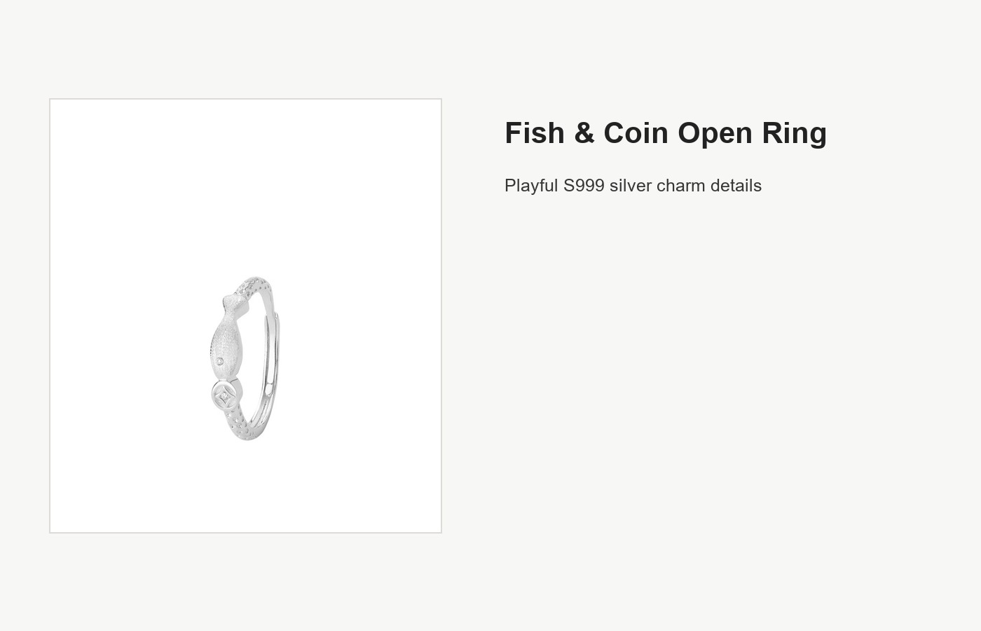 S999 Silver Fish and Coin CZ Open Ring for Women detail image