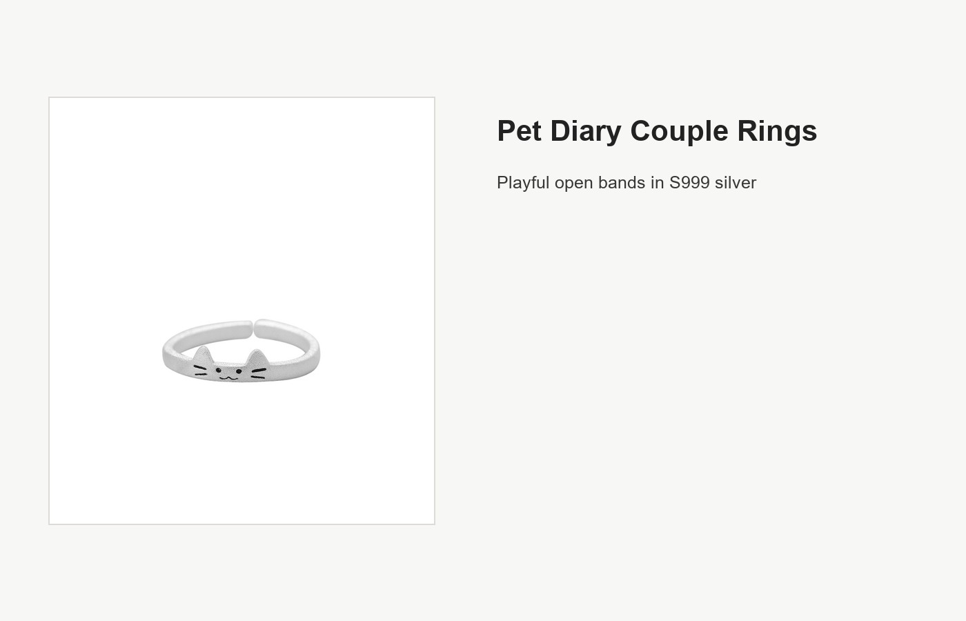 S999 Silver Pet Diary Open Couple Ring Set detail image